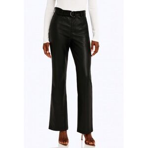 Nicholas Faux Leather Flare Pants‎ High Waist Belted Black Trousers